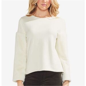 Vince Camuto Off White Sweatshirt w/ Faux Fur Sleeves Cropped Sz L